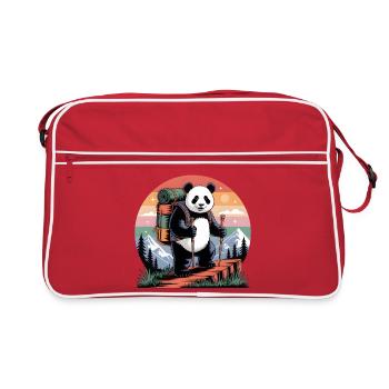 Wandernder Panda – Outdoor & Berge Abenteuer - Retro Tasche - Rot/Weiß - Vorne