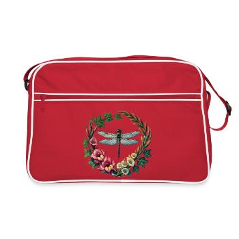Dragonfly Floral Wreath Frame - Retro Bag - red/white - Front
