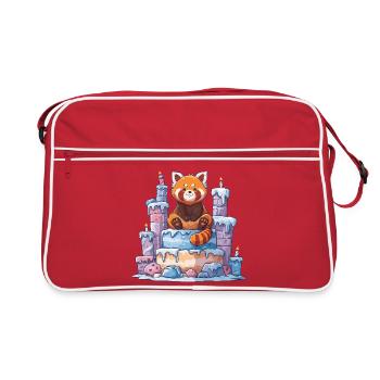 Roter Panda auf Eis-Torte - Retro Bag - red/white - Front