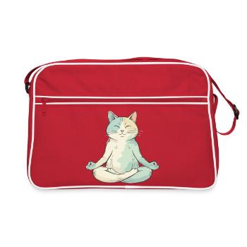 Zen-Katze in Meditation - Retro Tasche - Rot/Weiß - Vorne