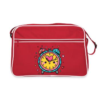 Kawaii Herz Uhr im bunten Stil - Retro Tasche - Rot/Weiß - Vorne