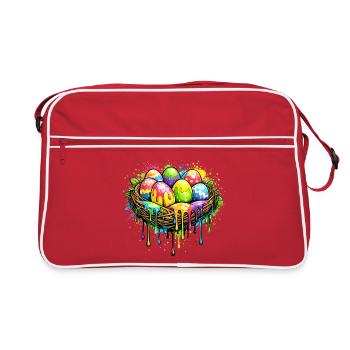Buntes Osternest im Graffiti Stil  - Retro Tasche - Rot/Weiß - Vorne