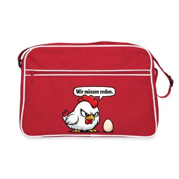 Wir müssen reden Huhn Humor Geschenk - Retro Tasche - Rot/Weiß - Vorne