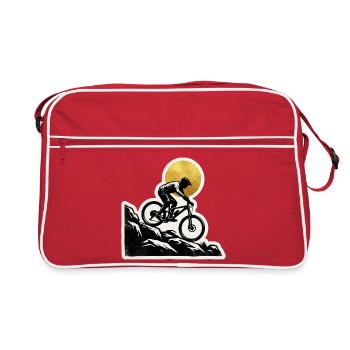 Mountain Biker Rock Garden Woodcut - Retro Bag - red/white - Front