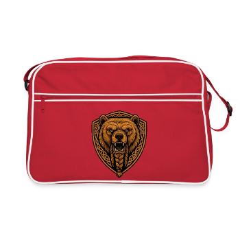 Brown bear in shield with braid - Retro Bag - red/white - Front