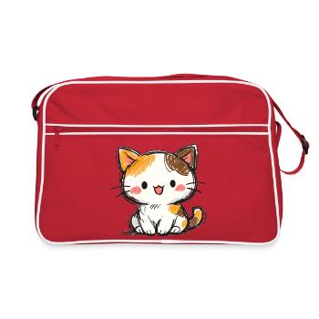 Kleines Glücks Kätzchen Cartoon - Retro Tasche - Rot/Weiß - Vorne