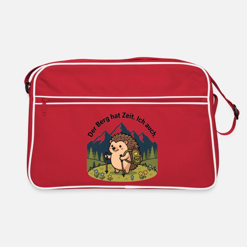 Der Berg hat Zeit. Ich auch. – Igel Wandershirt Retro Tasche