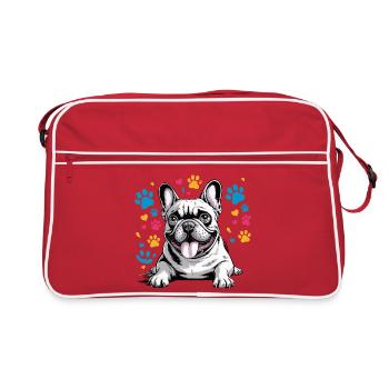 Cartoon Bulldog français Drôle de tyran avec - Sac Retro - rouge/blanc - Devant