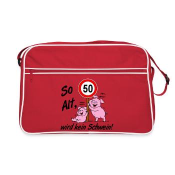 50 Jahre , 50.Geburtstag so Alt wird kein Schwein - Retro Tasche - Rot/Weiß - Vorne