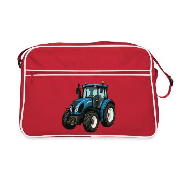 Illustration du tracteur bleu - Sac Retro - rouge/blanc - Devant