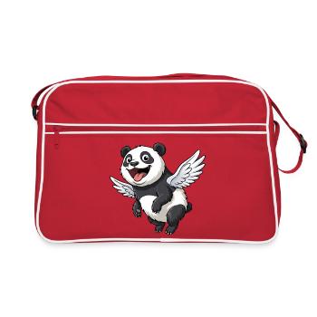 Cute Panda Angel with Wings Cartoon - Retro Bag - red/white - Front