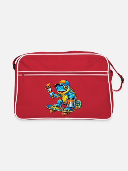 Chameleon on skateboard - Retro Bag - red/white - Front