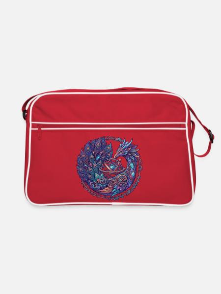 Kosmischer Phönix im Sternkreis - Retro Tasche - Rot/Weiß