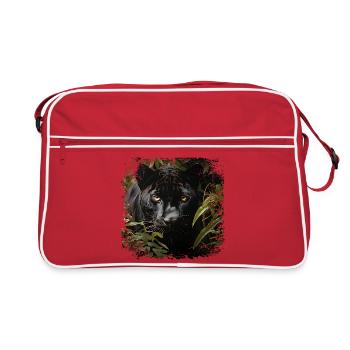 Dschungelpanther mit Goldaugen - Retro Tasche - Rot/Weiß - Vorne