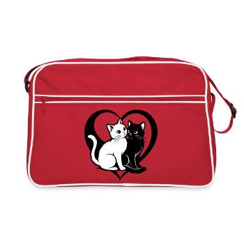 ❤ 🐱 Gatti Innamorati – Amore felino con cuore 2 - Retro Tasche - Rot/Weiß - Vorne