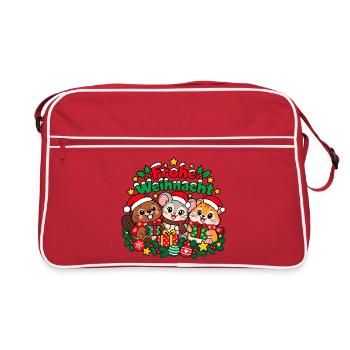 Frohe Weihnachten – Tiertrio - Retro Tasche - Rot/Weiß - Vorne