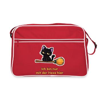 Ich bin nur mit der Hexe hier – Partnershirt - Retro Tasche - Rot/Weiß - Vorne