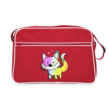 Fuchs Regenbogen - Füchse - Rotfuchs - Raubtier - Retro Tasche - Rot/Weiß - Vorne