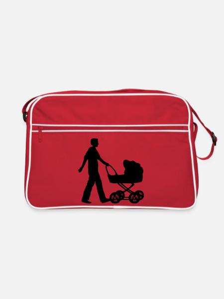 vater kind kinderwagen - Retro Tasche - Rot/Weiß - Vorne