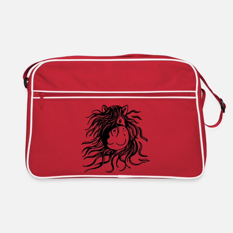 Pferd mit dicker Mähne - Pferde - Comic - Retro Tasche - Rot/Weiß