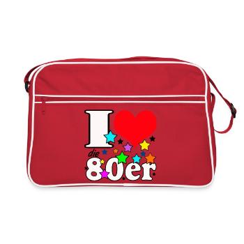 80er Party Retro ,I Love die 80er, 80er Jahre (25) - Retro Tasche - Rot/Weiß - Vorne