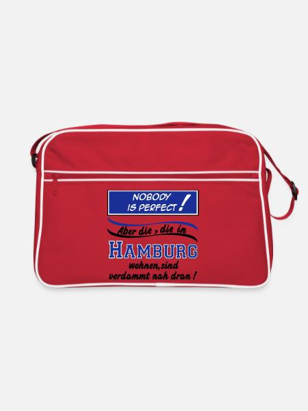 Hamburg , Tradition , Fußball Fan , Nobody (25) - Retro Tasche - Rot/Weiß - Vorne