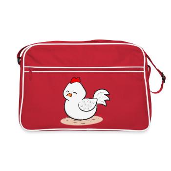 Huhn Hühner - Retro Tasche - Rot/Weiß - Vorne
