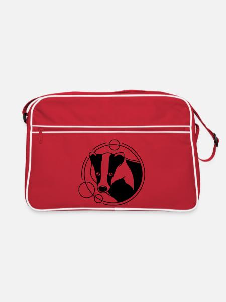 Dachs in geometrischer Form - Line-Art-Design - Retro Tasche - Rot/Weiß - Vorne