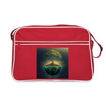 Welttree: Baum über halber Kugel - Retro Tasche - Rot/Weiß - Vorne