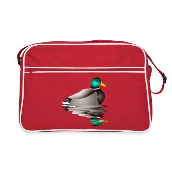 handgezeichnete männliche Ente im Wasser - Retro Tasche - Rot/Weiß - Vorne