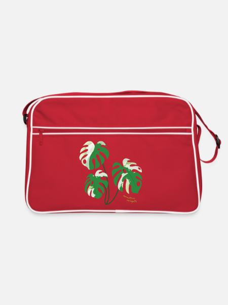 monstera variegata pflanze plant-mom grüner daumen - Retro Tasche - Rot/Weiß - Vorne