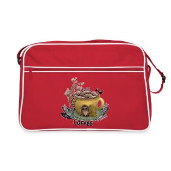 But First Coffee Owl - Retro Tasche - Rot/Weiß - Vorne