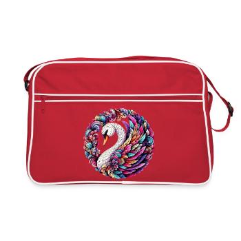 Schwan mit Mandalas verziert - Retro Tasche - Rot/Weiß - Vorne