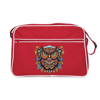 Eule mit Mandalas verziert - Retro Tasche - Rot/Weiß - Vorne