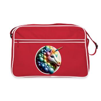 einhorn Pferd Märchen fee regenbogen wunsch divers - Retro Tasche - Rot/Weiß - Vorne
