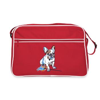 Farbige Bulldog Watercolor - Retro Tasche - Rot/Weiß - Vorne