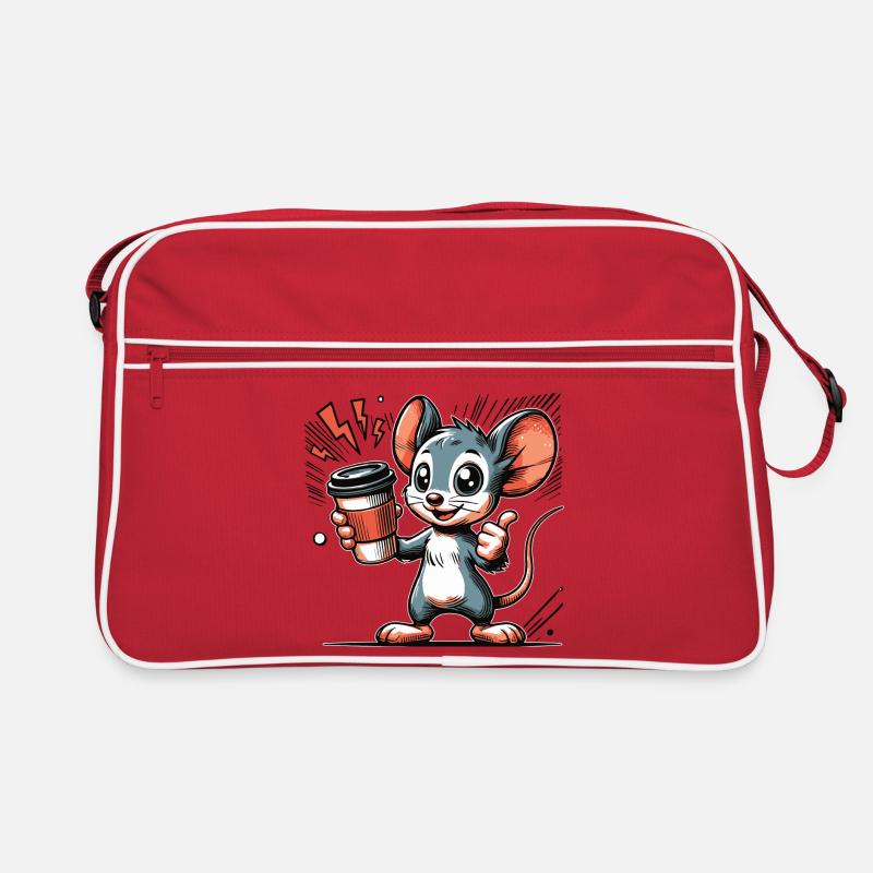 Dessin animé d’une souris joyeuse avec du café Sac Retro