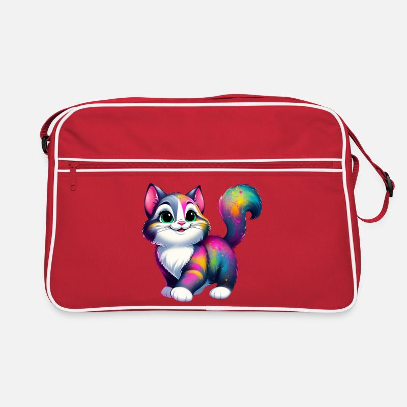Katze - Retro Tasche - Rot/Weiß
