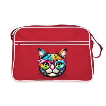 Chat avec des lunettes de soleil - Sac Retro - rouge/blanc - Devant