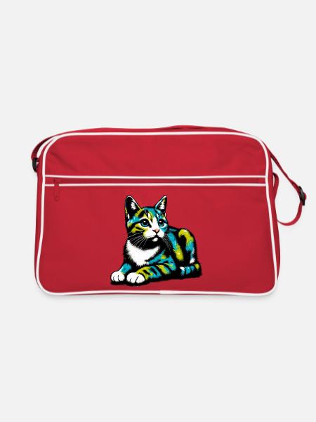 Katze - Retro Tasche - Rot/Weiß