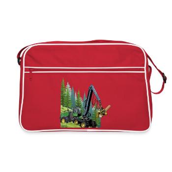 Harvester, Holzvollernter im Wald - Retro Tasche - Rot/Weiß - Vorne