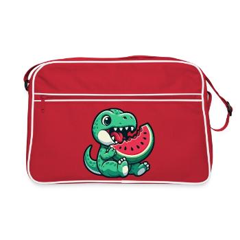 Dino T-Rex with Watermelon Summer Fruit Fun - Retro Bag - red/white - Front