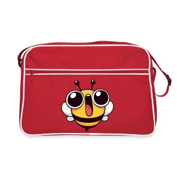 Euphorische Biene Meme Cartoon Gesicht Freude  - Retro Tasche - Rot/Weiß - Vorne