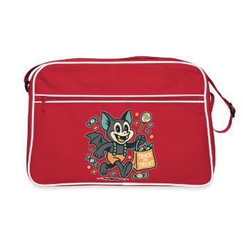 Cute Halloween Bat with Trick or Treat Bag - Retro Bag - red/white - Front
