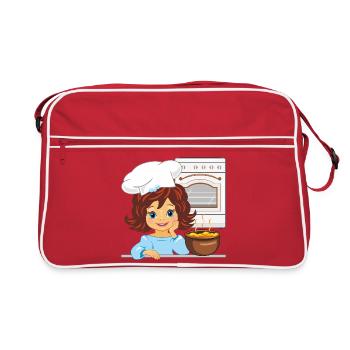Cute girl is cooking soup in the kitchen - Retro Bag - red/white - Front