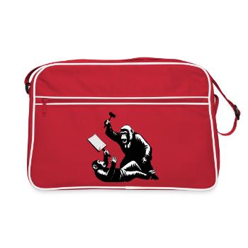 Affen-Richter schlägt auf Protestierenden ein - Retro Tasche - Rot/Weiß - Vorne