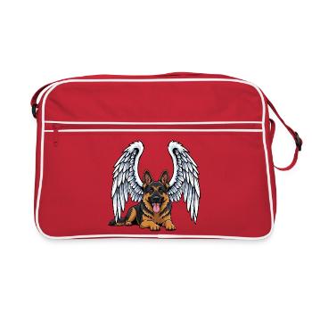 Cute Angel German Shepherd Cartoon Mourning - Retro Bag - red/white - Front