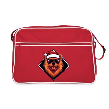 Santa Hund Cartoon  - Retro Tasche - Rot/Weiß - Vorne