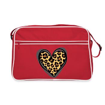 Heart Leopard Animal Print Fashion Trendy Gift - Retro Bag - red/white - Front