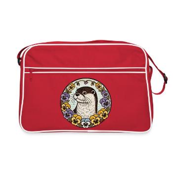 Otter in Floral Circle - Retro Bag - red/white - Front